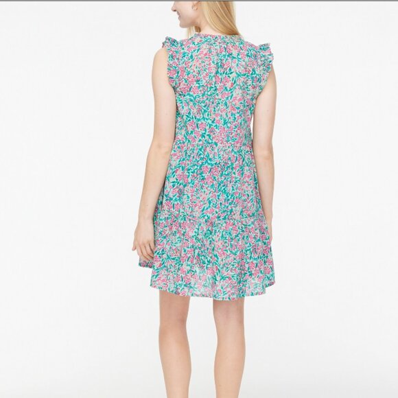 NWT J Crew Ruffle-sleeve Tiered Beach Dress, 100% Cotton, Green and Pink, XL - Picture 2 of 9